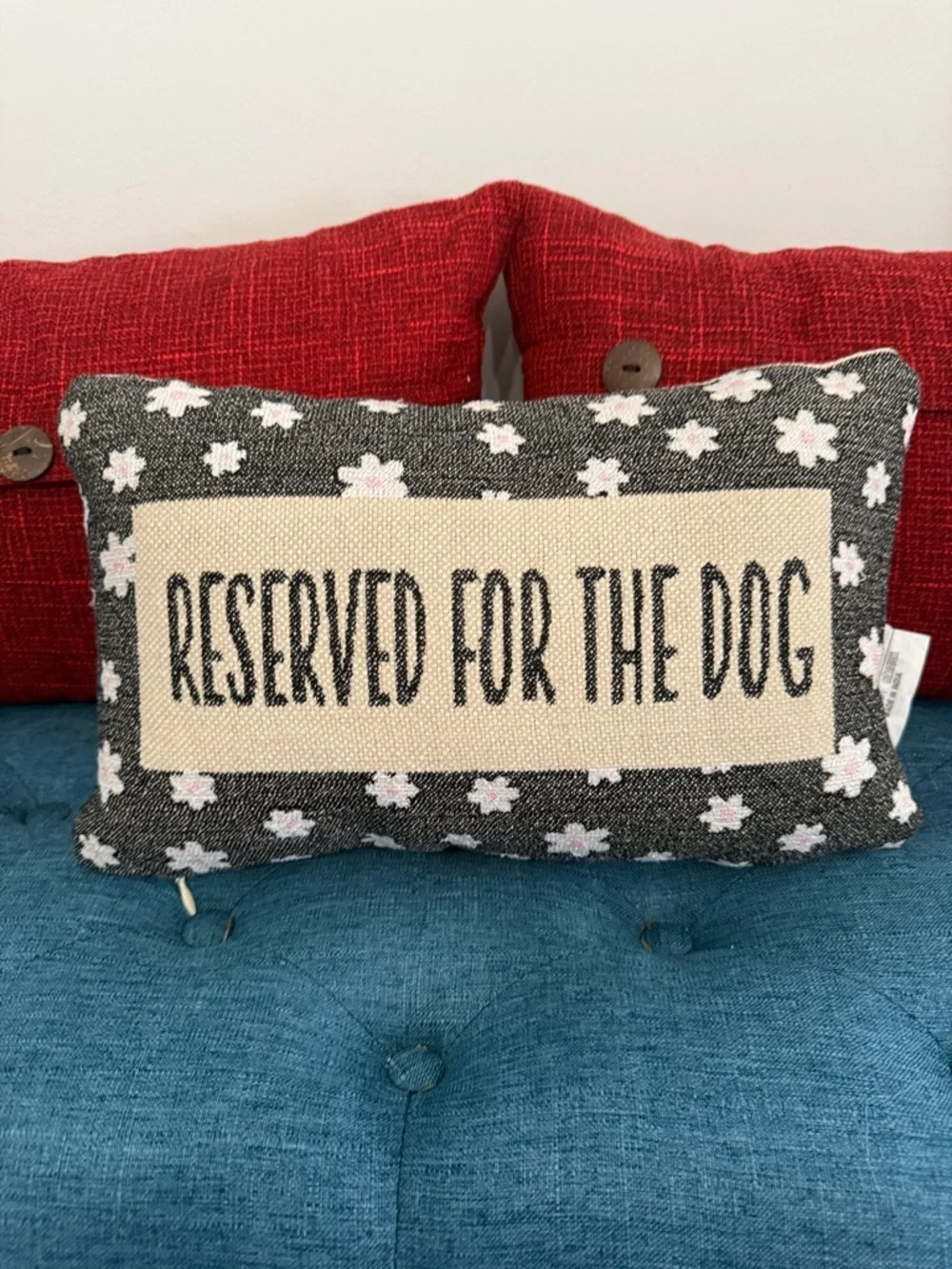 Reserved For The Dog-Black, Cream, Pink Floral Accent Pillow